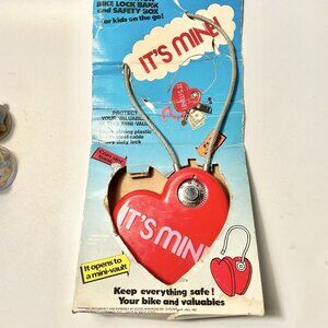 1985 Combination Bike Lock Coin Bank Kids Heart It’s Mine Vintage